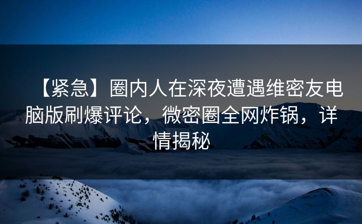 【紧急】圈内人在深夜遭遇维密友电脑版刷爆评论，微密圈全网炸锅，详情揭秘