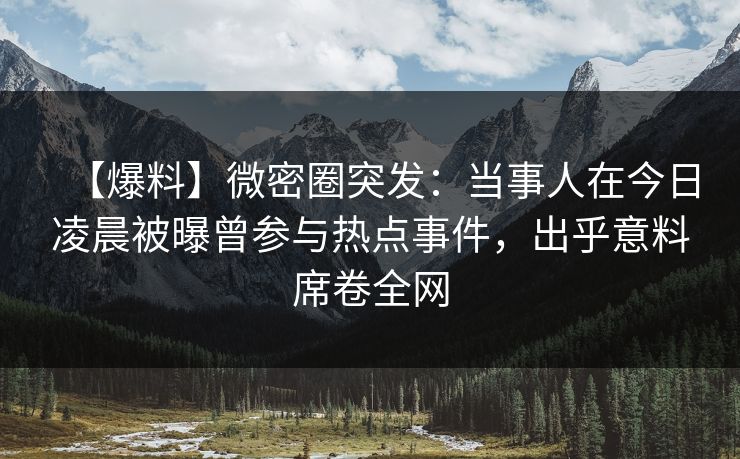 【爆料】微密圈突发：当事人在今日凌晨被曝曾参与热点事件，出乎意料席卷全网